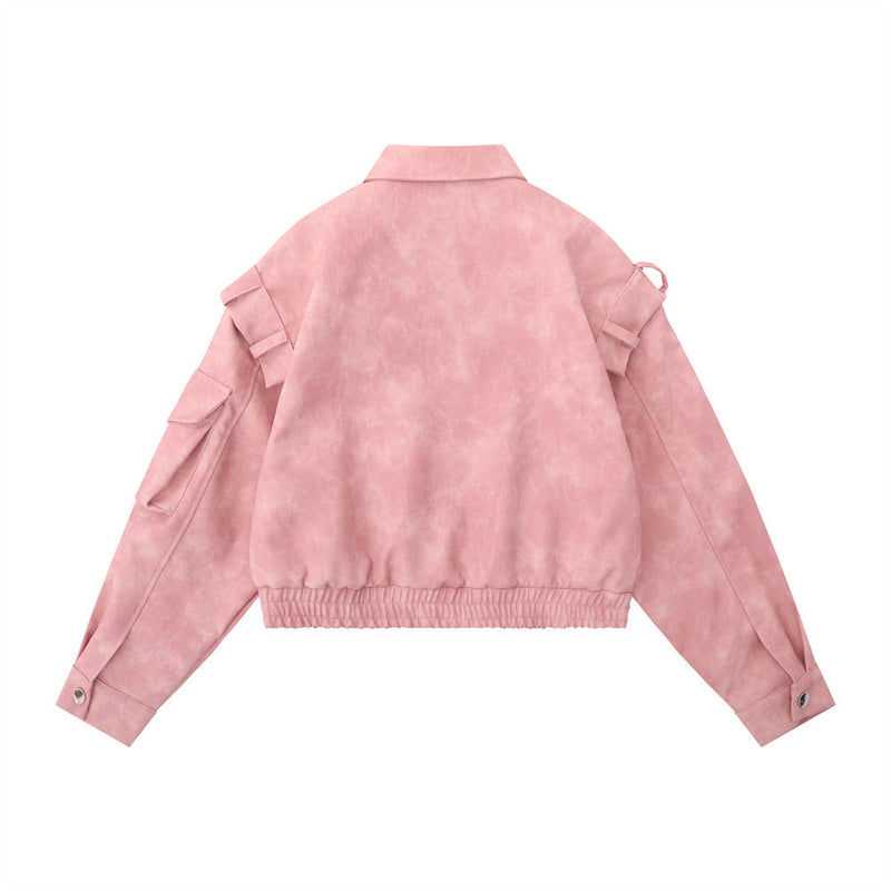 Women Jacket Pu Leather Coat Loose Zip Pocket Motorcycle Jacket