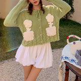 Women Knitwear Autumn and Winter Flower Sweater Coat Knitted Cardigan