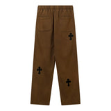 Men Sweatpants Embroidered Cross Casual Trousers Loose Straight Sports Trousers with an Elasticated Waist