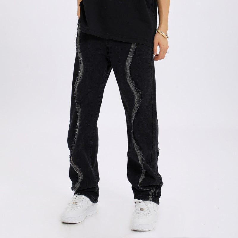 Men Jeans Autumn Washed Jeans Men and Women Graffiti Straight-Leg Trousers