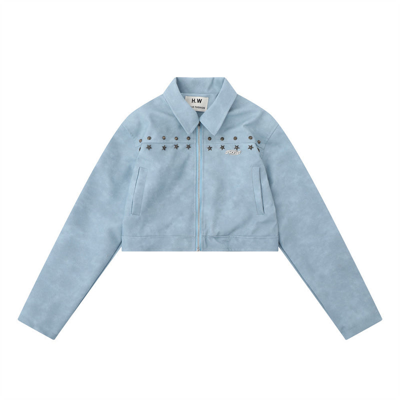 Women Jacket Rivet PU Leather Short Coat