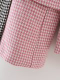 Women Suits Autumn Leisure Double Breasted Houndstooth Color Block Blazer