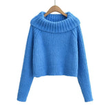 Women Sweater Knitwear Turtleneck Sweater Women's Autumn Striped Short Style Knitwear Women's Coat