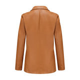 Red Leather Jacket Long-Sleeved Coat Women's Single Button Casual Solid Color Leather Coat