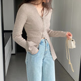 Women Cardigan Sweater V-neck Sweater Long Zipper Cardigan Long Sleeve Top 8t8315