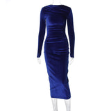 Women Dresses Spring Slim-Fitting round-Neck Long-Sleeved Dress