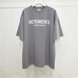 Vetements T Shirts VTM Werther Cute Cement Gray Letter OS Loose Short Sleeve T-shirt