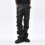 Men Sweatpants Dark Punk Glossy Pleated PU Leather Pants