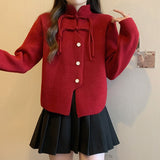 Women Knitted Cardigan Spring Knitted Cardigan Flow Stand Collar Retro Top