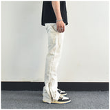 Men Jeans Zipper Slit Slightly Flared Casual Pants Loose Cargo Pants