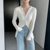 Women Cardigan Sweater V-neck Sweater Long Zipper Cardigan Long Sleeve Top 8t8315