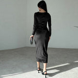 Women Dresses Spring Slim-Fitting round-Neck Long-Sleeved Dress