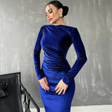 Women Dresses Spring Slim-Fitting round-Neck Long-Sleeved Dress
