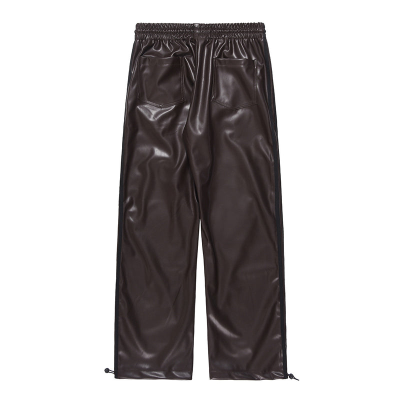 Men Sweatpants PU Leather Pants Men's Loose Waterproof Windproof Locomotive Style Cycling Trousers