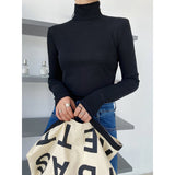 Women T Shirt High Collar Slim Fit Long Sleeves T-shirt Top