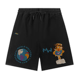 Men Shorts Hiphop Vintage Flame Print Sports Shorts