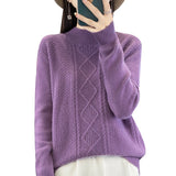 Women Knitted Pullover Turtleneck Sweater Women's Autumn and Winter Sweater Long Sleeve Sweater Loose Casual
