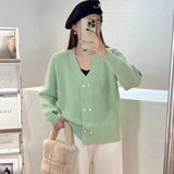 Women Knitwear Autumn Double Breasted V-neck Sweater Loose Knitted Cardigan