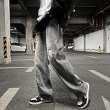 Men Jeans Summer Broken Loose Straight-Leg Wide-Leg Pants