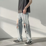 Men Jeans Ripped Jeans Men's Summer Wide-Leg Casual Pants Straight Loose Pants