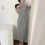 Women Dresses Short Sleeve round Neck Slim Fit Long Dress Loose Dress