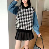 Women Knitwear Fall Winter Cowboy Sleeve Houndstooth round Neck Sweater Loose Style Sweater