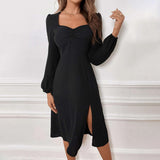 Women Dress V-neck Long-Sleeve Dress