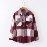 Women Jacket Fall Lapels Long Sleeve Cardigan Loose Plaid Shirt Coat