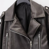 Women Leather Jacket Pu Coat Zipper Slim-Fit Crop-Top