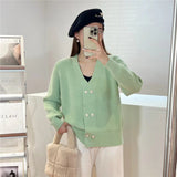 Women Knitwear Autumn Double Breasted V-neck Sweater Loose Knitted Cardigan