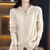 Women Knitwear Fall Winter Hooded Double Zipper Sweaters Cardigan