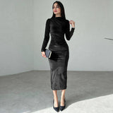 Women Dresses Spring Slim-Fitting round-Neck Long-Sleeved Dress