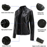Red Leather Jacket Casual Leather Clothing Stand Collar Jacket Solid Color Women's Leather Jacket