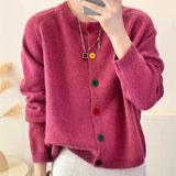 Women Knitted Cardigan Retro Crew Neck Color Button Knitted Cardigan Spring Sweater Coat