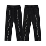 Men Jeans Autumn Washed Jeans Men and Women Graffiti Straight-Leg Trousers