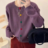 Women Knitted Cardigan Retro Crew Neck Color Button Knitted Cardigan Spring Sweater Coat