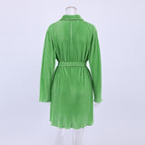Women Dress Green V-neck Spring Lace-up Dress Short Skirt