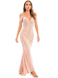 Women Evening Gown Sexy Backless Spaghetti Straps Sequins Dress