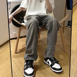 Men Jeans Spring Washed Casual Pants Distressed Straight Wide Leg Pants
