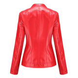 Red Leather Jacket PU Leather Short Coat Stand Collar Jacket