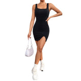 Women Dress Fall/Winter Square Collar Slimming Hip Bag Party Sexy Dress
