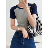 Women T Shirt Knitted Short-Sleeved T-shirt Women's Short Summer round Neck Slim Fit