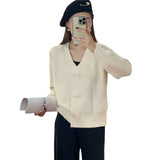 Women Knitwear Autumn Double Breasted V-neck Sweater Loose Knitted Cardigan