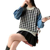 Women Knitwear Fall Winter Cowboy Sleeve Houndstooth round Neck Sweater Loose Style Sweater