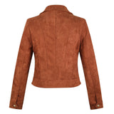 Women Leather Jacket Suede Jacket Women's Lapel Long-Sleeved, Slim-Fit, Short Motorcycle Jacket Top