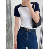 Women T Shirt Knitted Short-Sleeved T-shirt Women's Short Summer round Neck Slim Fit