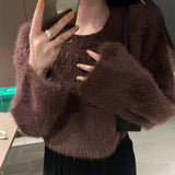 Women Knitwear Autumn and Winter round Neck Knitwear Loose Cropped Sweater