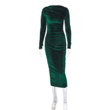 Women Dresses Spring Slim-Fitting round-Neck Long-Sleeved Dress