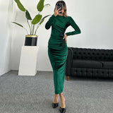 Women Dresses Spring Slim-Fitting round-Neck Long-Sleeved Dress