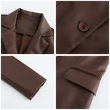 Red Leather Jacket Long-Sleeved Coat Women's Single Button Casual Solid Color Leather Coat
